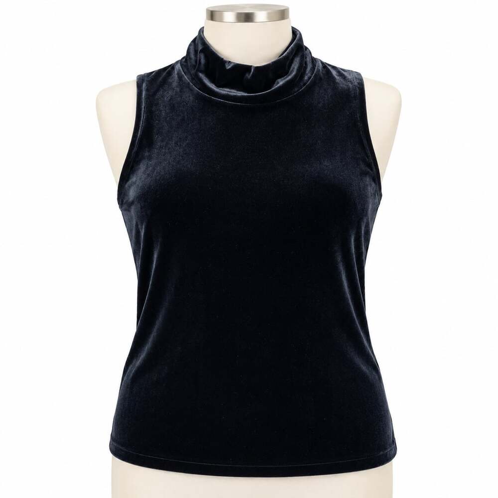 J.Crew Velvet Mock Neck Tank Top S Navy Blue Sleeveless Holiday Party
